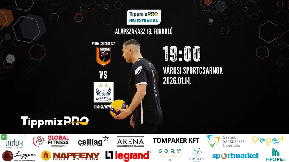 TippmixPRO Male NBI Extra league base stage 13th round: Vidux-Szeged RSE - Fino Kaposvár